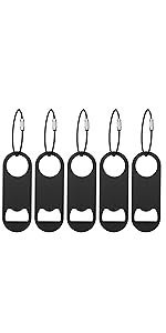 5 PACK Stainless Steel Flat Bottle Opener with Keychain- Bar Key-Beer Bottle Opener for Kitchen, Bar or Restaurant（Black）