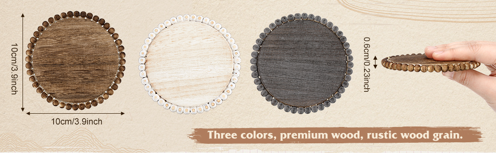 Honeydak 4 Pieces Wood Beaded Coasters 3.9 Inch Round Rustic Farmhouse Wooden Coasters for Drinks Decorative Table Top Wood Bar for Housewarming Home Kitchen(Beige)