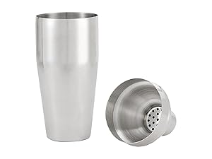 Amazon Basics 10-Piece Stainless Steel Cocktail Shaker Bar Tool Set with Bamboo Stand Holder, Home Bar Drink Mixing Accessories, Housewarming Gift