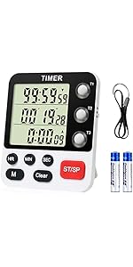 Digital 3 Channels Kitchen Cooking Multiple Timer with Large LCD Count Up Down Stopwatch ON Off Switch Timer for Teaching Reading 3-Level Adjustable Volume with Magnetic Back (Style C)