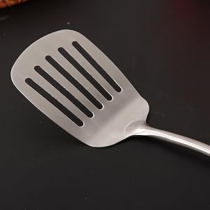 18/10 Stainless Steel Kitchen Utensils Set - 15” All Metal Cooking Tools, 11PCS - 2 Tongs, Fork, Solid Spoon, Slotted Spoon, Spatula, Soup Ladle, Skimmer, Slotted Spatula, Spaghetti Spoon, Large Spoon