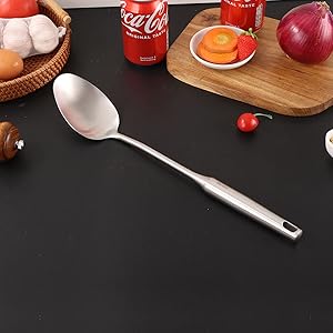 18/10 Stainless Steel Kitchen Utensils Set - 15” All Metal Cooking Tools, 11PCS - 2 Tongs, Fork, Solid Spoon, Slotted Spoon, Spatula, Soup Ladle, Skimmer, Slotted Spatula, Spaghetti Spoon, Large Spoon