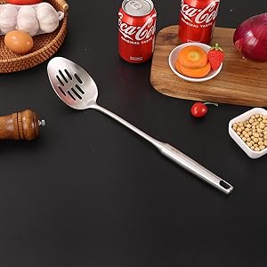 18/10 Stainless Steel Kitchen Utensils Set - 15” All Metal Cooking Tools, 11PCS - 2 Tongs, Fork, Solid Spoon, Slotted Spoon, Spatula, Soup Ladle, Skimmer, Slotted Spatula, Spaghetti Spoon, Large Spoon
