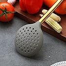 Gold Skimmer, Berglander Non-stick Silicone Strainer With Titanium Gold Plating handle, Kitchen Cooking Skimmers For Non-Stick Cookware, Dishwasher Safe, Easy to Clean