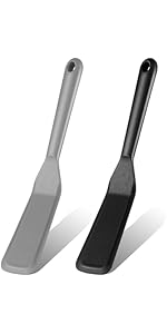 Zopeal 2 Pieces Crepe Spatula Silicone Narrow Skinny Flipper Long Heat Resistant Cooking Pancake Spatula Non Stick for Cooking Egg Burgers Pizza Pancake Steak Omelet(Black)