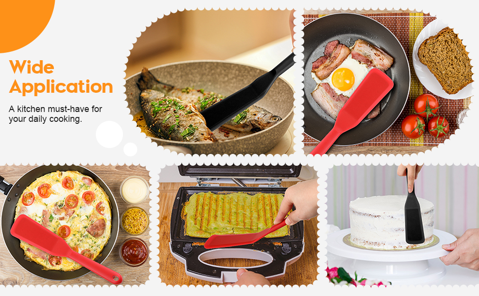 Zopeal 2 Pieces Crepe Spatula Silicone Narrow Skinny Flipper Long Heat Resistant Cooking Pancake Spatula Non Stick for Cooking Egg Burgers Pizza Pancake Steak Omelet(Black)