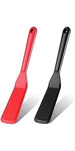 Zopeal 2 Pieces Crepe Spatula Silicone Narrow Skinny Flipper Long Heat Resistant Cooking Pancake Spatula Non Stick for Cooking Egg Burgers Pizza Pancake Steak Omelet(Black)