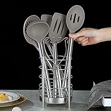 Berglander 38-Piece Non-Stick Silicone Cooking Utensils Set, Kitchen Tools Set, Stainless Steel Utensil Holder, Dishwasher Safe