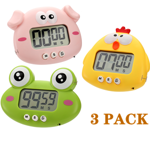 DEAYOU 3-Pack Digital Kitchen Timer, Small Electronic Timers for Cooking, Magnetic Cute Timer Clock with Stand for Kid, Teacher, Senior, Exercise, Study, Baking, Big Digits, Loud Alarm, Count Up Down