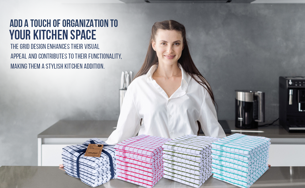 AMOUR INFINI Kitchen Dish Cloths Set of 8 - Ultra Soft, Highly Absorbent, Quick-Drying Terry Cotton Dishcloths 12