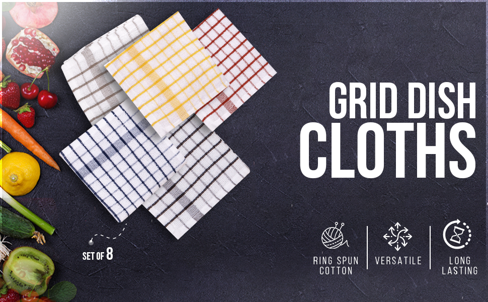 AMOUR INFINI Kitchen Dish Cloths Set of 8 - Ultra Soft, Highly Absorbent, Quick-Drying Terry Cotton Dishcloths 12