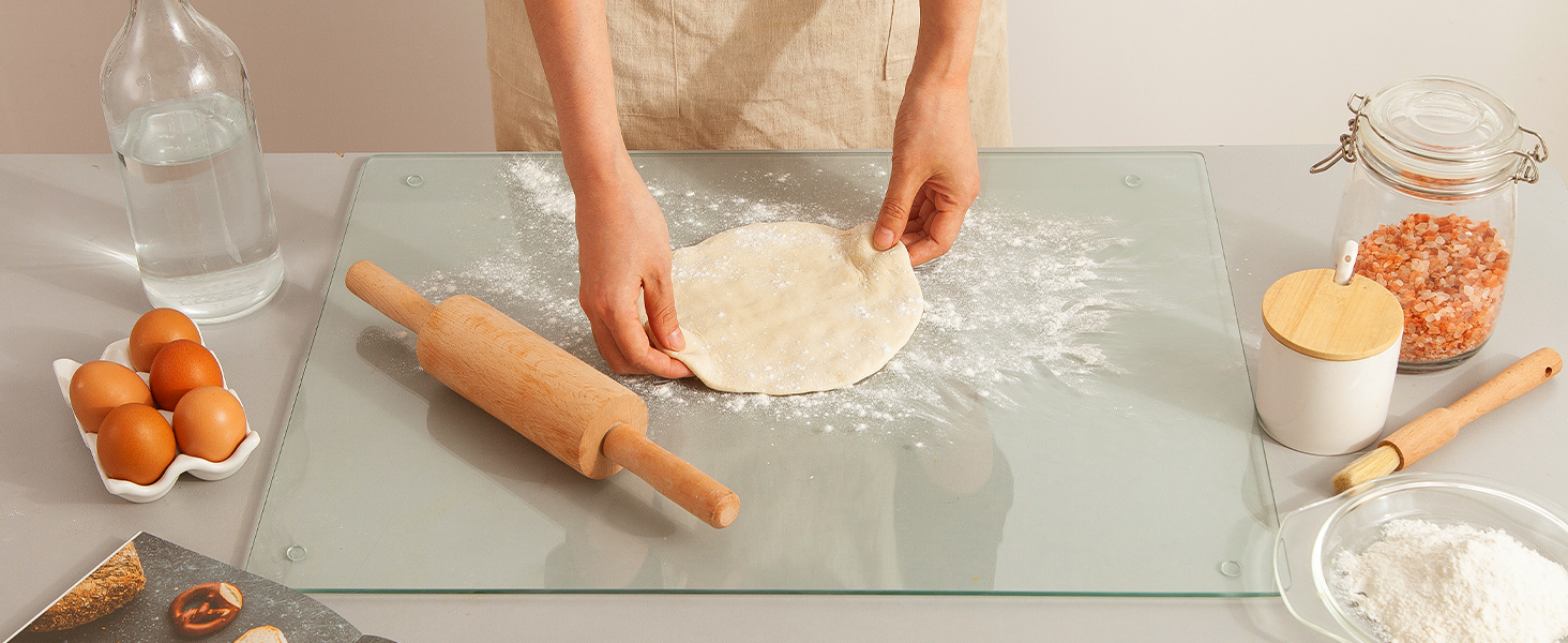 Murrey Home Glass Cutting Board for Kitchen Counter, Tempered Glass Chopping Boards Dishwasher Safe, Small Clear Countertop Tray, Scratch Resistant, Heat Resistant, Non Toxic, Clear, 16"x12"