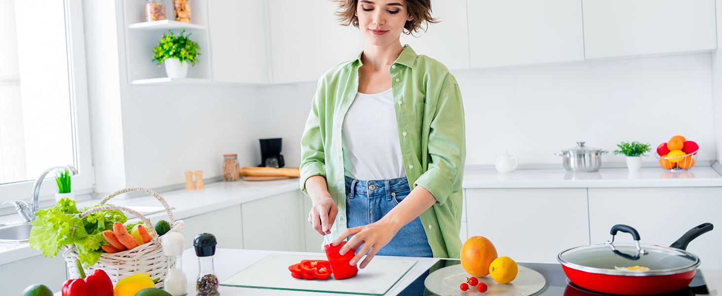 Murrey Home Glass Cutting Board for Kitchen Counter, Tempered Glass Chopping Boards Dishwasher Safe, Small Clear Countertop Tray, Scratch Resistant, Heat Resistant, Non Toxic, Clear, 16"x12"