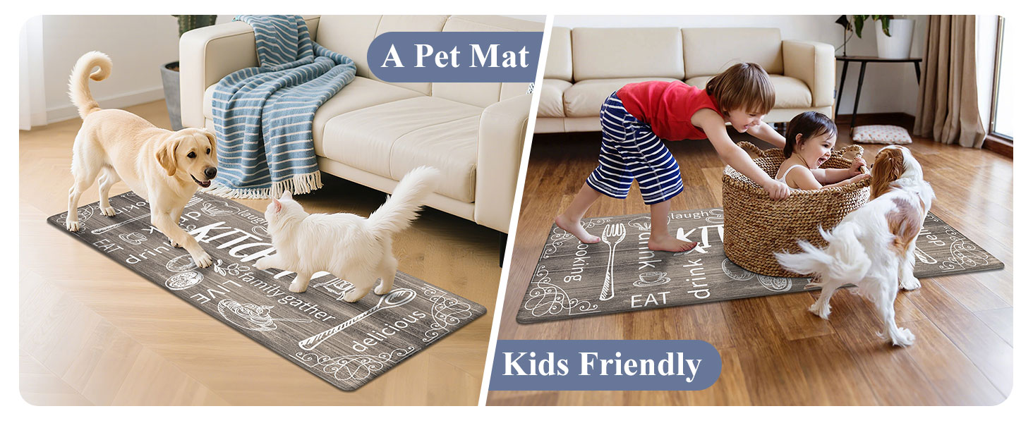 HEBE Kitchen Mats for Floor Set of 2 Thick Anti Fatigue Mat for Cushioned, Waterproof Non-Slip Rugs Comfort Standing Chef Mat for Kitchen Sink, Laundry Room, Farmhouse Home Decor, Brown