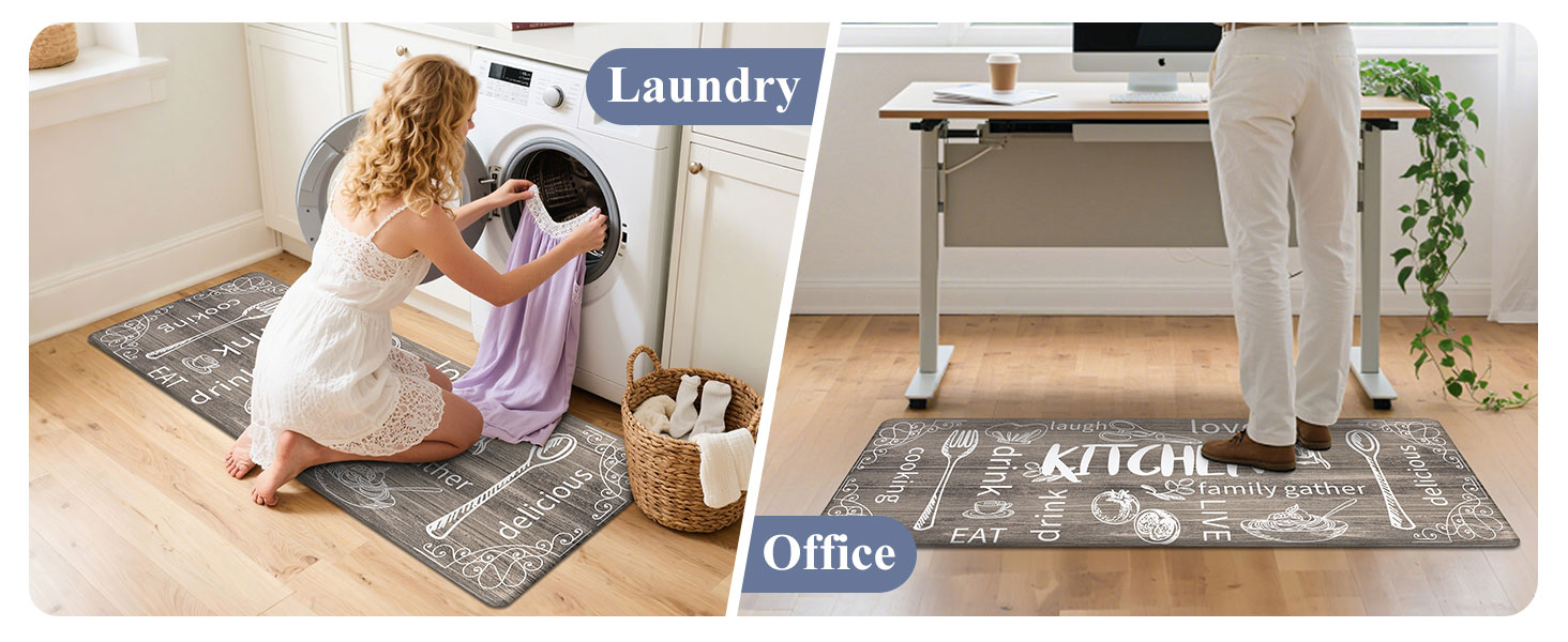 HEBE Kitchen Mats for Floor Set of 2 Thick Anti Fatigue Mat for Cushioned, Waterproof Non-Slip Rugs Comfort Standing Chef Mat for Kitchen Sink, Laundry Room, Farmhouse Home Decor, Brown