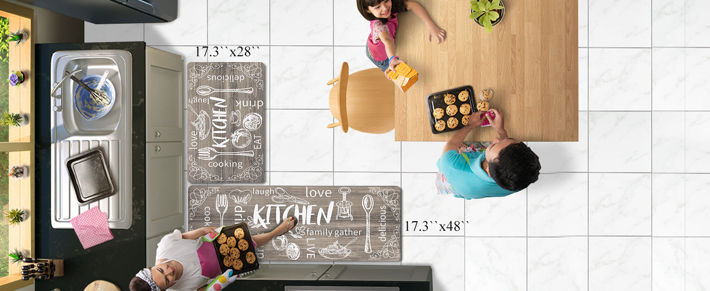 HEBE Kitchen Mats for Floor Set of 2 Thick Anti Fatigue Mat for Cushioned, Waterproof Non-Slip Rugs Comfort Standing Chef Mat for Kitchen Sink, Laundry Room, Farmhouse Home Decor, Brown