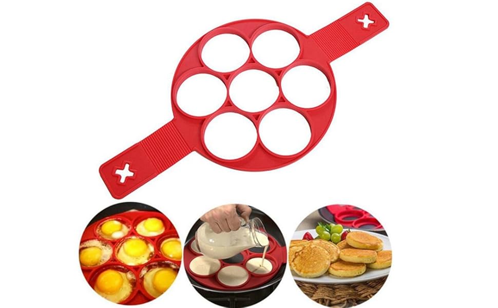 Nonstick Pancake Molds Ring Silicone Fried Egg Mould Reusable Pancake Maker Egg Ring Kitchen Cooking Baking Tools (Round Shape)