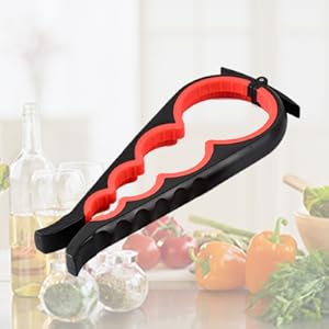 Jar Opener for Weak Hands, Seniors with Arthritis, 5 in 1 Multi Function Bottle Opener Lid Opener For Arthritic Hands with Non Slip Rubber Jar opener Gripper Pad(red)