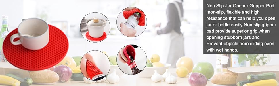 Jar Opener for Weak Hands, Seniors with Arthritis, 5 in 1 Multi Function Bottle Opener Lid Opener For Arthritic Hands with Non Slip Rubber Jar opener Gripper Pad(red)