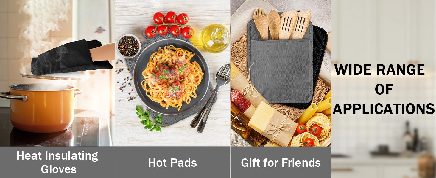 GROBRO7 5Pack Pot Holders for Kitchen Heat Resistant Cotton Potholder Multipurpose Hot Pad Machine Washable Oven Mitts with Pocket Potholders for Baking and Cooking 8.9 x 6.9 in Gray Black