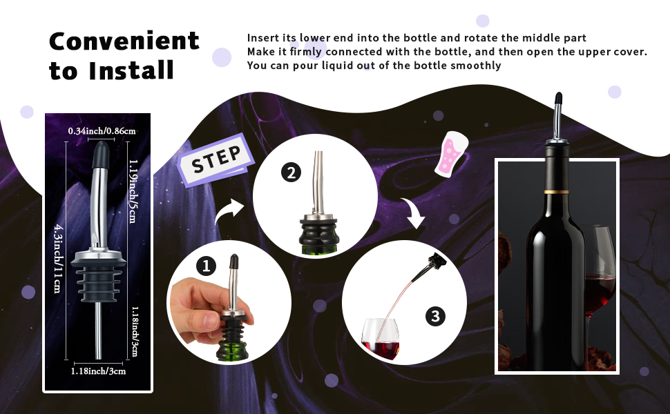 Chengu 72 Pcs Liquor Spout Stainless Steel Bottle Pourers Tapered Liquor Pourers with Rubber Dust Caps Tapered Spouts Set Bar Supplies Vinegar Bottle Dispenser Wine Spout for Alcohol Olive Oil