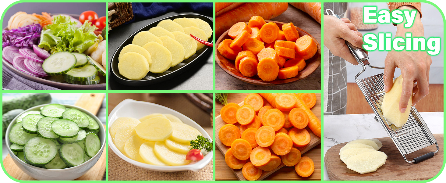 Suuker 4 in 1 Vegetable Cutter with Cheese Grater, Carrot Grater, Cabbage Shredder, Stainless Steel Mandoline Slicer for Kitchen