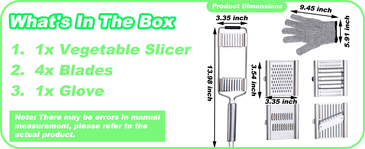 Suuker 4 in 1 Vegetable Cutter with Cheese Grater, Carrot Grater, Cabbage Shredder, Stainless Steel Mandoline Slicer for Kitchen