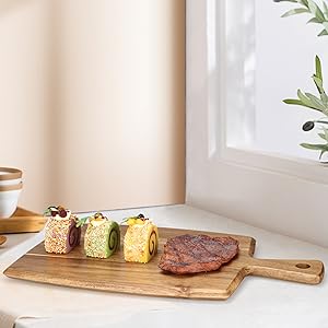 Best Acacia Wood Cutting Board with Handle Wooden Charcuterie Board Kitchen Chopping Boards for Bread Meat Cutting boards Fruit Cheese Serving Board Butcher Block Carving Board, 17" x 10"