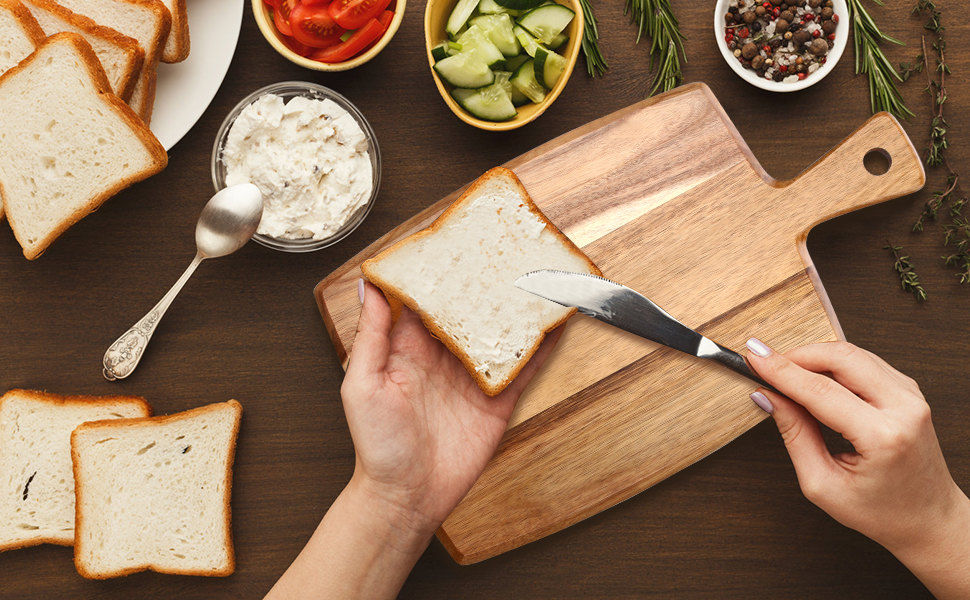 Best Acacia Wood Cutting Board with Handle Wooden Charcuterie Board Kitchen Chopping Boards for Bread Meat Cutting boards Fruit Cheese Serving Board Butcher Block Carving Board, 17" x 10"