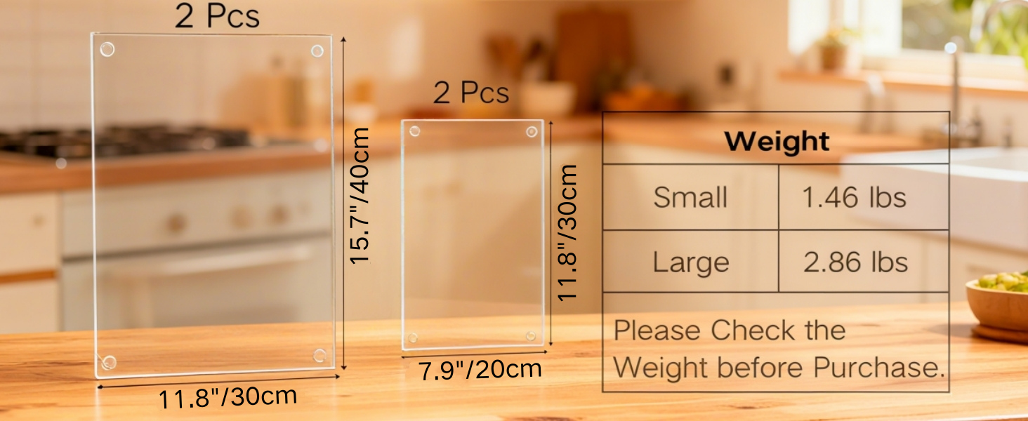 Hacaroa 4 Pack Tempered Glass Cutting Board with Rubber Feet, Rectangle Non-slip Chopping Board, Long Lasting Clear Glass Tray for Kitchen Countertop, Table, Shatter-Resistant, Heat-Resistant, 2 Size