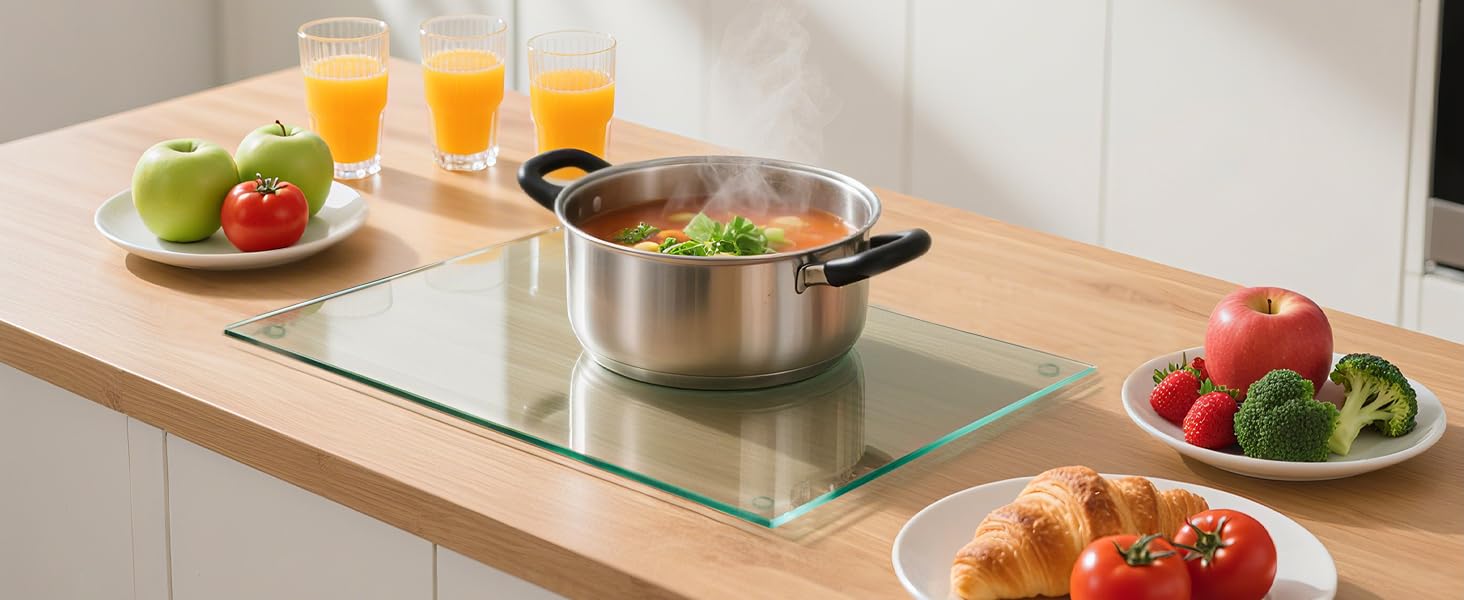 Hacaroa 4 Pack Tempered Glass Cutting Board with Rubber Feet, Rectangle Non-slip Chopping Board, Long Lasting Clear Glass Tray for Kitchen Countertop, Table, Shatter-Resistant, Heat-Resistant, 2 Size