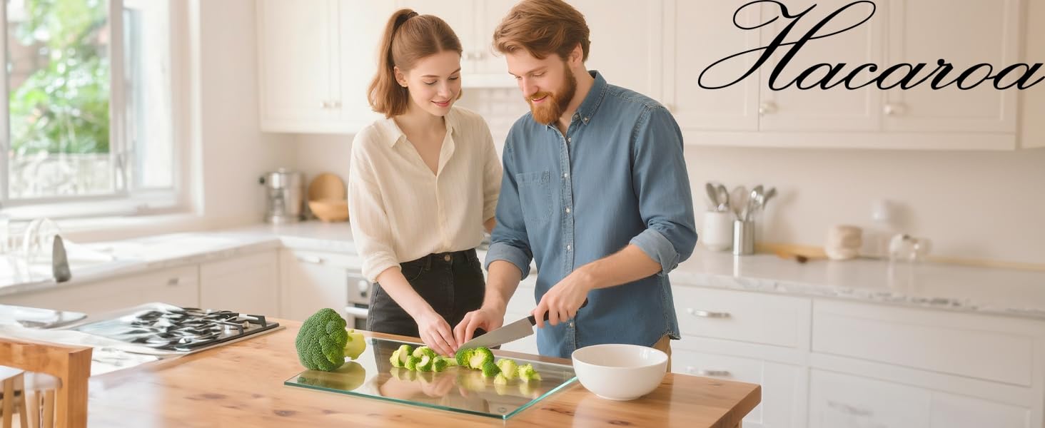 Hacaroa 4 Pack Tempered Glass Cutting Board with Rubber Feet, Rectangle Non-slip Chopping Board, Long Lasting Clear Glass Tray for Kitchen Countertop, Table, Shatter-Resistant, Heat-Resistant, 2 Size