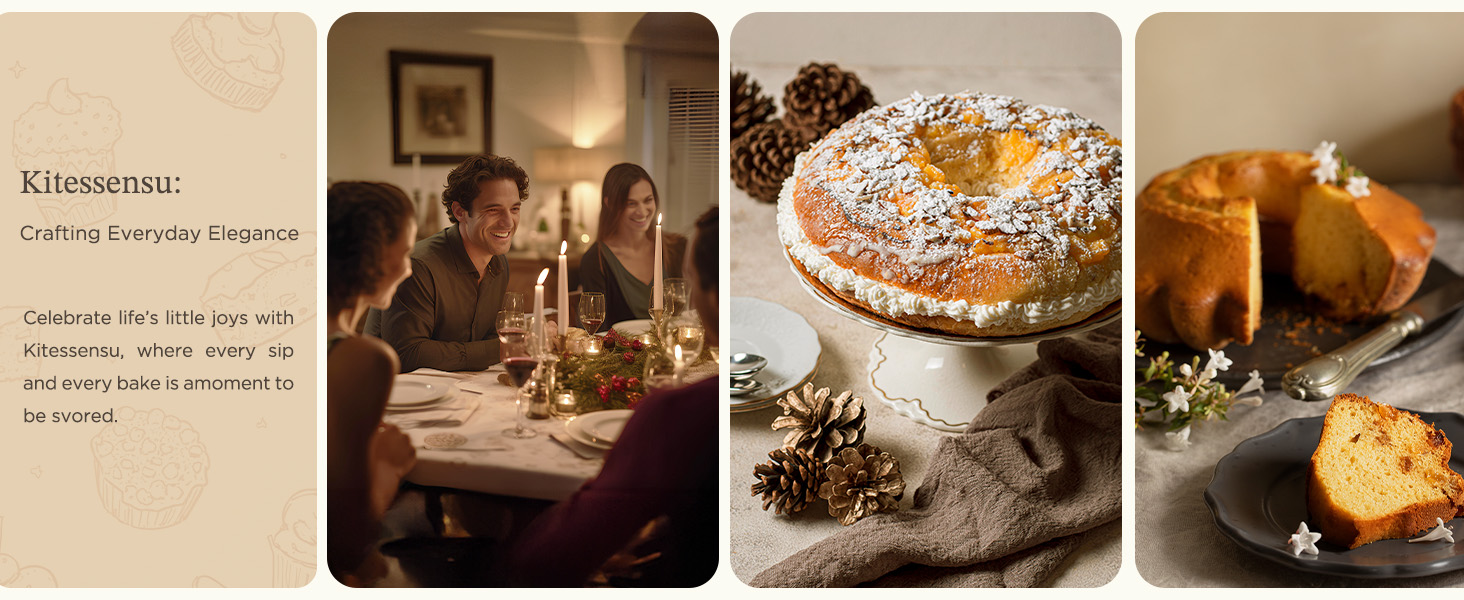 KITESSENSU 9 inch Non-Stick Cake Pans, 12 Cups Premium Fluted Cake Pans for baking, Heavy Duty Carbon Steel Tube Pan Baking Mold, Champagne Gold