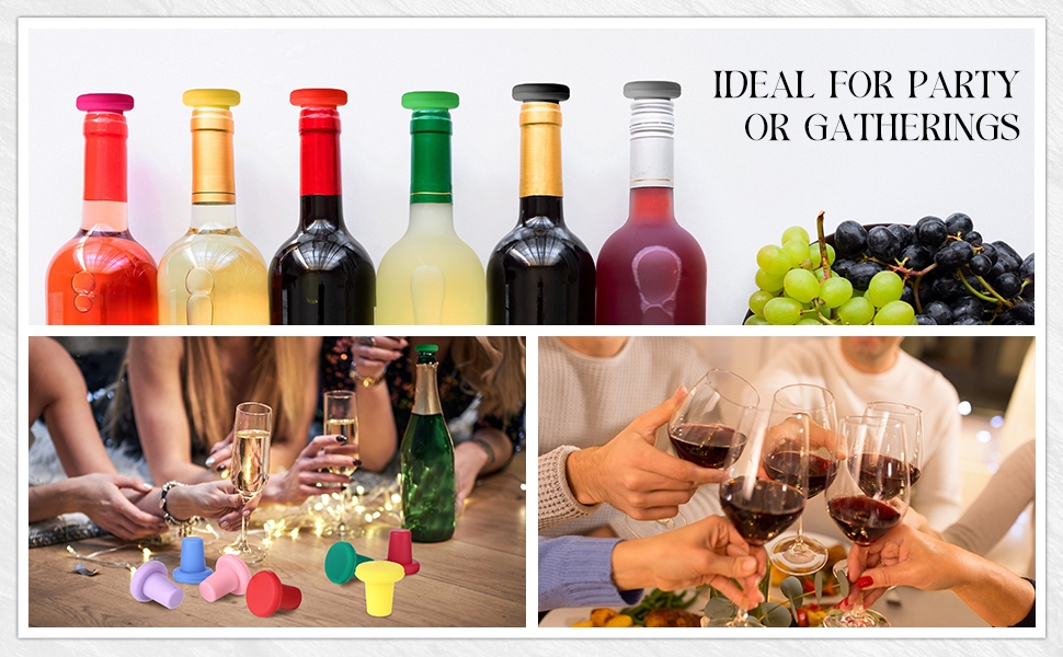 Yookeer 8 Pcs Wine Stoppers Silicone Beer Bottle Sealer Stoppers Glass Bottles Corks Beverage Beer Champagne Wine Storage Keep Fresh Tools for Wedding Party Christmas Supplies(Rainbow)