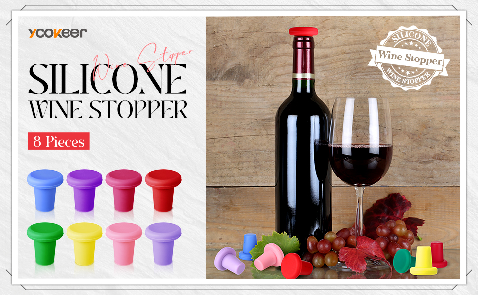 Yookeer 8 Pcs Wine Stoppers Silicone Beer Bottle Sealer Stoppers Glass Bottles Corks Beverage Beer Champagne Wine Storage Keep Fresh Tools for Wedding Party Christmas Supplies(Rainbow)