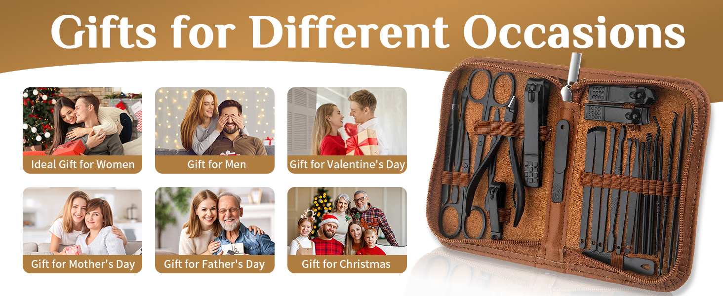 Manicure Set Professional Nail Clipper Kit-26 Pieces Stainless Steel Manicure Kit,Nail Care Tools with Luxurious Travel Case (Brown)