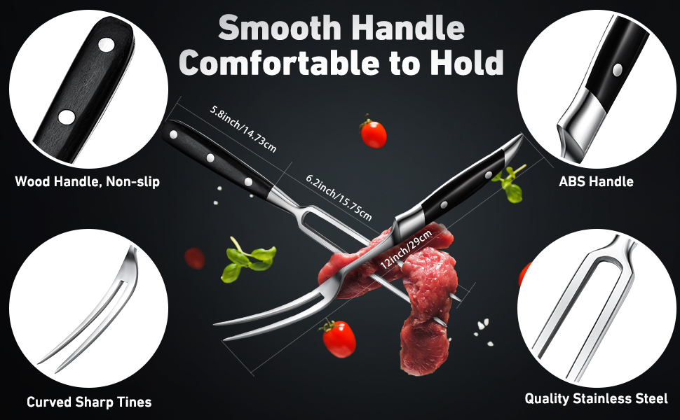 CHENGU 2 Pieces Carving Fork for Meat 12 Inch Kitchen Stainless Steel Serving Cooking with Wood Handle Classic Grill with ABS Handle Xmas Black Barbecue BBQ Fork Carving Set