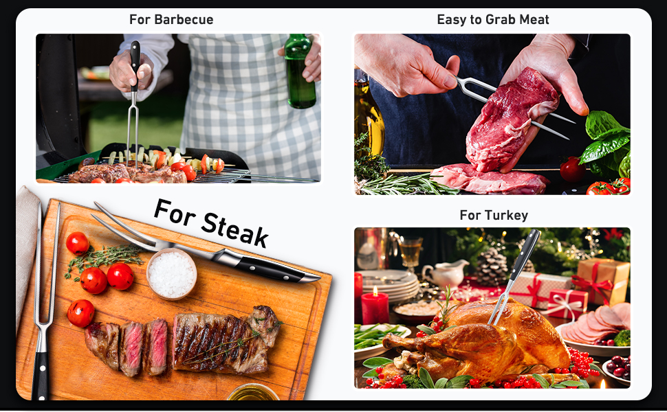 CHENGU 2 Pieces Carving Fork for Meat 12 Inch Kitchen Stainless Steel Serving Cooking with Wood Handle Classic Grill with ABS Handle Xmas Black Barbecue BBQ Fork Carving Set