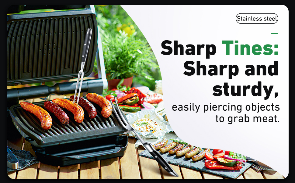 CHENGU 2 Pieces Carving Fork for Meat 12 Inch Kitchen Stainless Steel Serving Cooking with Wood Handle Classic Grill with ABS Handle Xmas Black Barbecue BBQ Fork Carving Set