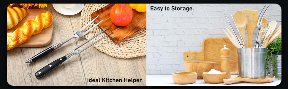 CHENGU 2 Pieces Carving Fork for Meat 12 Inch Kitchen Stainless Steel Serving Cooking with Wood Handle Classic Grill with ABS Handle Xmas Black Barbecue BBQ Fork Carving Set