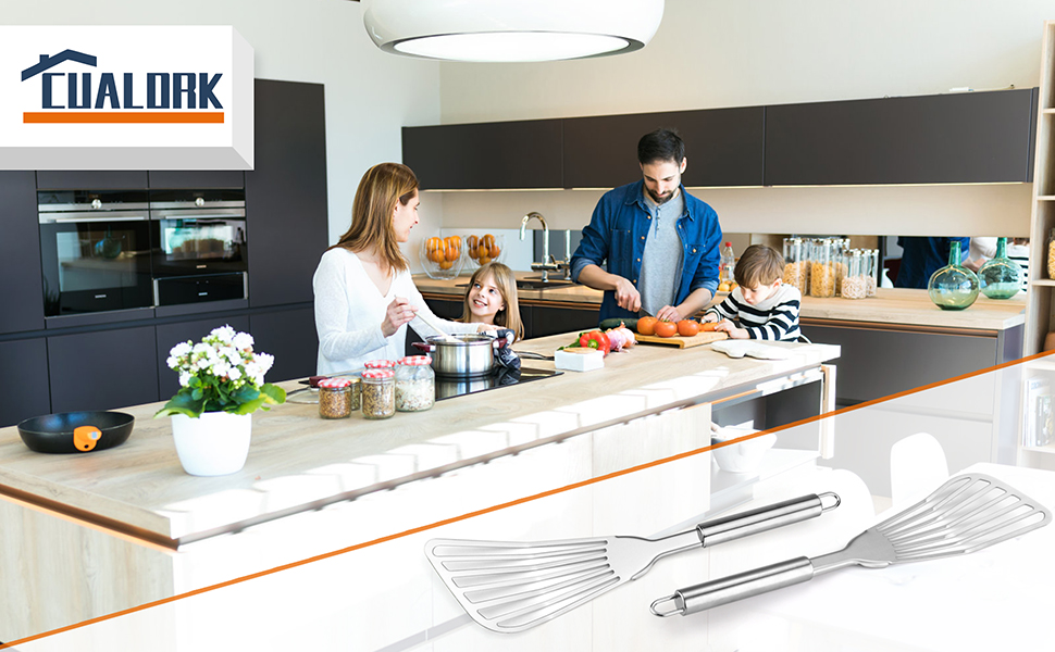 2-Piece Premium Fish Spatula Set, Big Size Stainless Steel, Thickness Blade Turner for Cooking, Flipping, Frying and Grilling