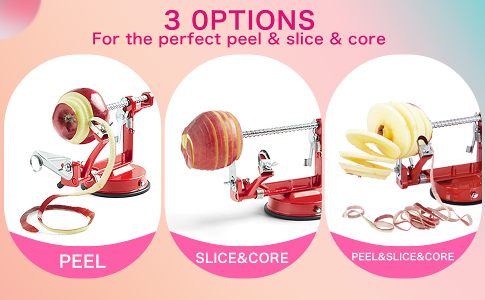 Apple Peeler, Slicer Corer Potato Peelers 3 In 1, Stainless Steel Heavy Duty with Suction Cup Base And 3 Extra Blades (Red)