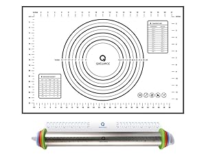 Rolling Pin and Pastry Baking Mat Set, Rolling Pins with Adjustable Thickness Rings, Stainless Steel Dough Roller for Baking Fondant, Pizza, Pie, Pastry, Pasta, Cookies (Blue)