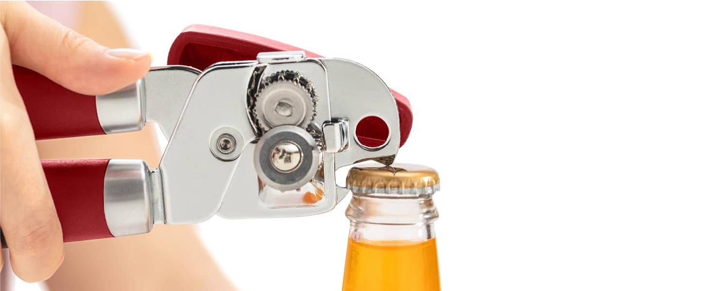 GORILLA GRIP Heavy Duty Stainless Steel Smooth Edge Manual Can Opener and Bottle Openers, US Designed, Soft Comfortable Handle, Oversized Handheld Turn Knob, Multifunctional Kitchen Tool, Black