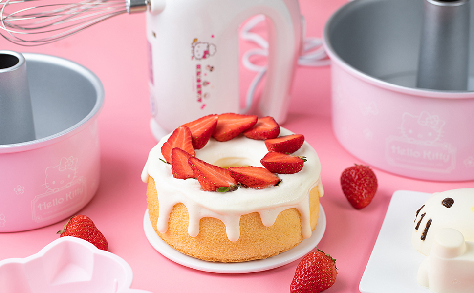 CHEFMADE Hello Kitty Angel Food Cake Pan, 6-Inch with 2 Removable Loose Bottoms Non-Stick Chiffon Tube Pan for Oven and Instant Pot Baking (Pink)