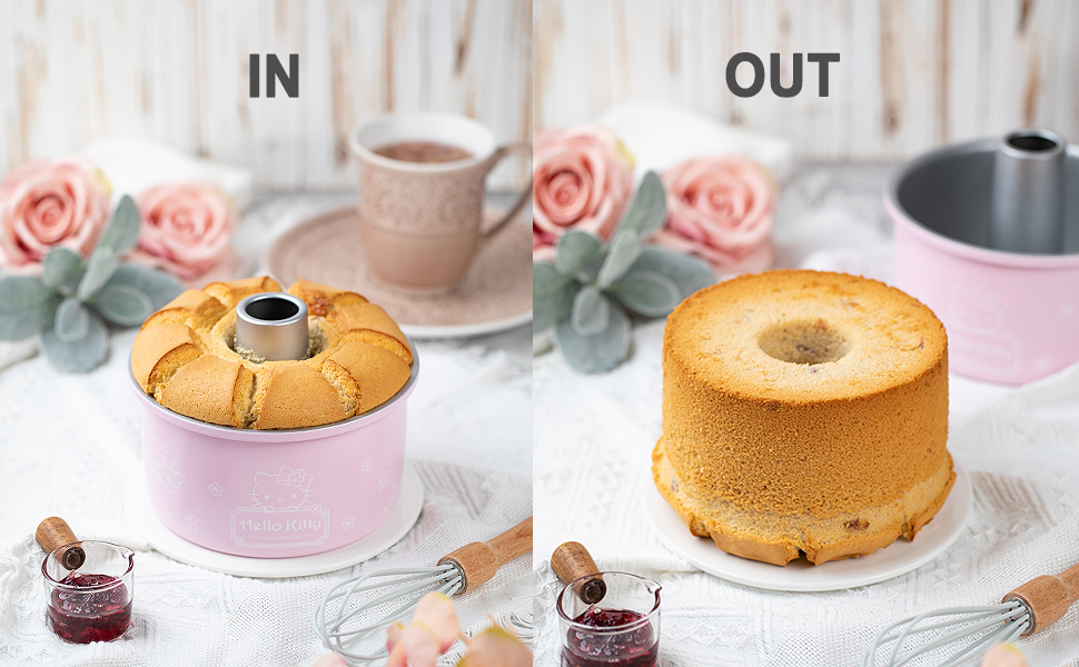 CHEFMADE Hello Kitty Angel Food Cake Pan, 6-Inch with 2 Removable Loose Bottoms Non-Stick Chiffon Tube Pan for Oven and Instant Pot Baking (Pink)