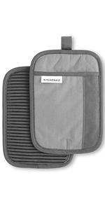 KitchenAid Beacon Two-Tone Non-Slip Pot Holder Set, Pistachio/Graphite Green, 7