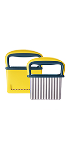 Crinkle Cutter Knife, Potatoes Crinkle Fry Cut and Vegetable Cutter for Veggies, Stainless Steel Carrot Slicer（Yellow）