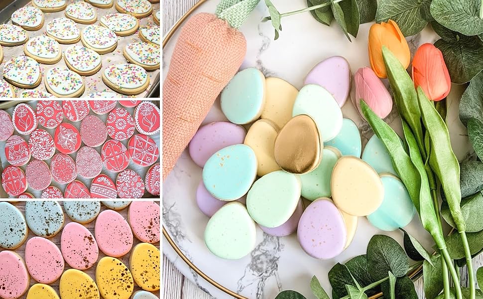 Crethinkaty 3 Pieces Egg Cookie Cutter Set for Baking Easter Egg Shape with Soft PVC Edge Cookie/Pastry/Biscuit Cutter for Holiday