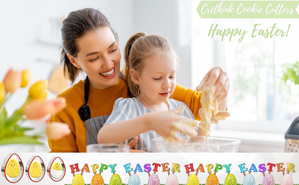 Crethinkaty 3 Pieces Egg Cookie Cutter Set for Baking Easter Egg Shape with Soft PVC Edge Cookie/Pastry/Biscuit Cutter for Holiday